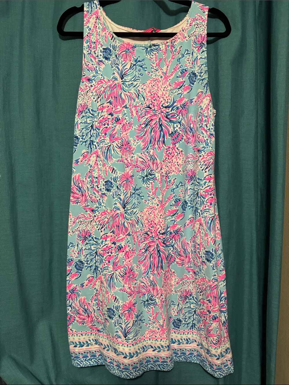 Lilly Pulitzer Aqua Dress with Pink & Navy Floral Print